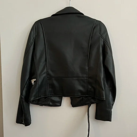 ZARA Black Faux Leather Motto Jacket - Picture 3 of 5